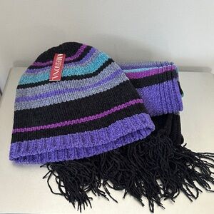 Striped Black and Purple Beanie